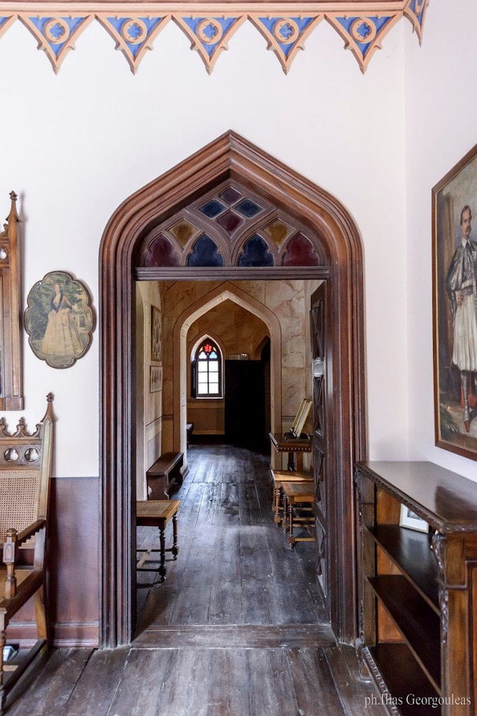 wood entrance Louis XIV room at Pyrgos Vasilissis winery